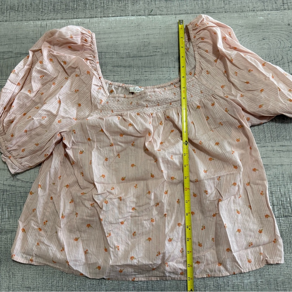 Ana Floral Print Smocked Square Neck Blouse Top Size Medium - Picture 8 of 10